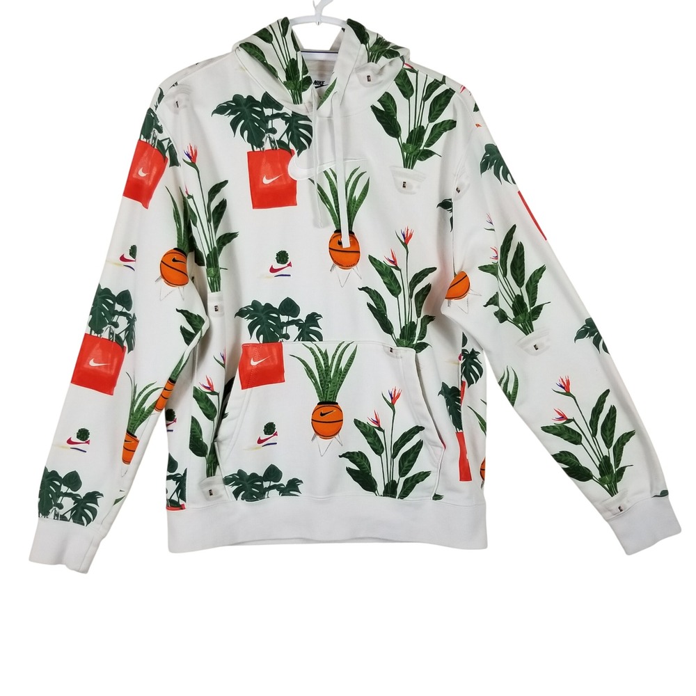 Nike Mens Sportswear Botanical Basketball Plant Print Hoodie White Medium